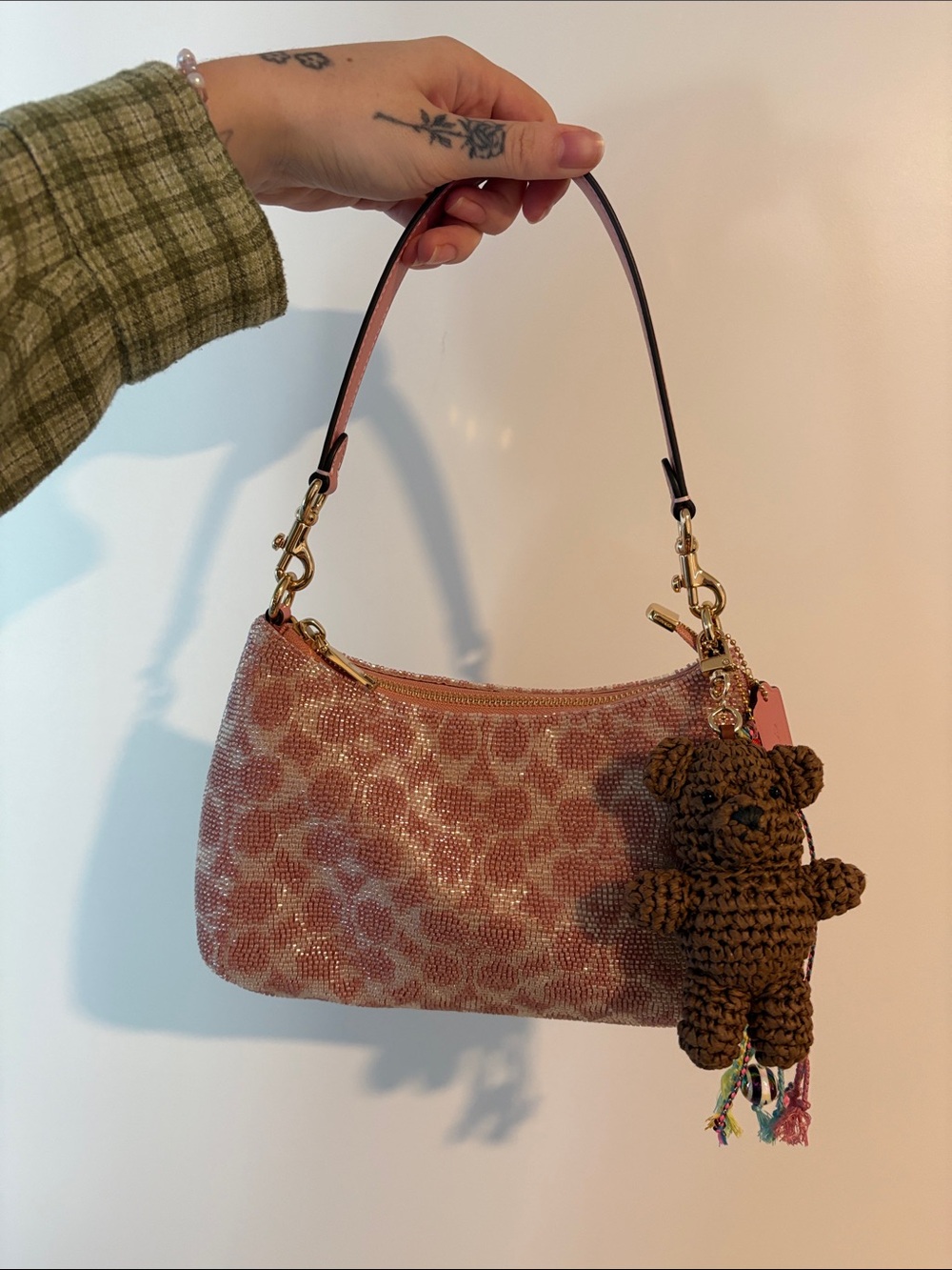 Coach Pink Jacquard Chain Shoulder Bag with Gold Hardware